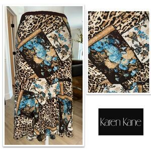 Karen Kane High-Low Midi Mixed Print Skirt. Size Small-P